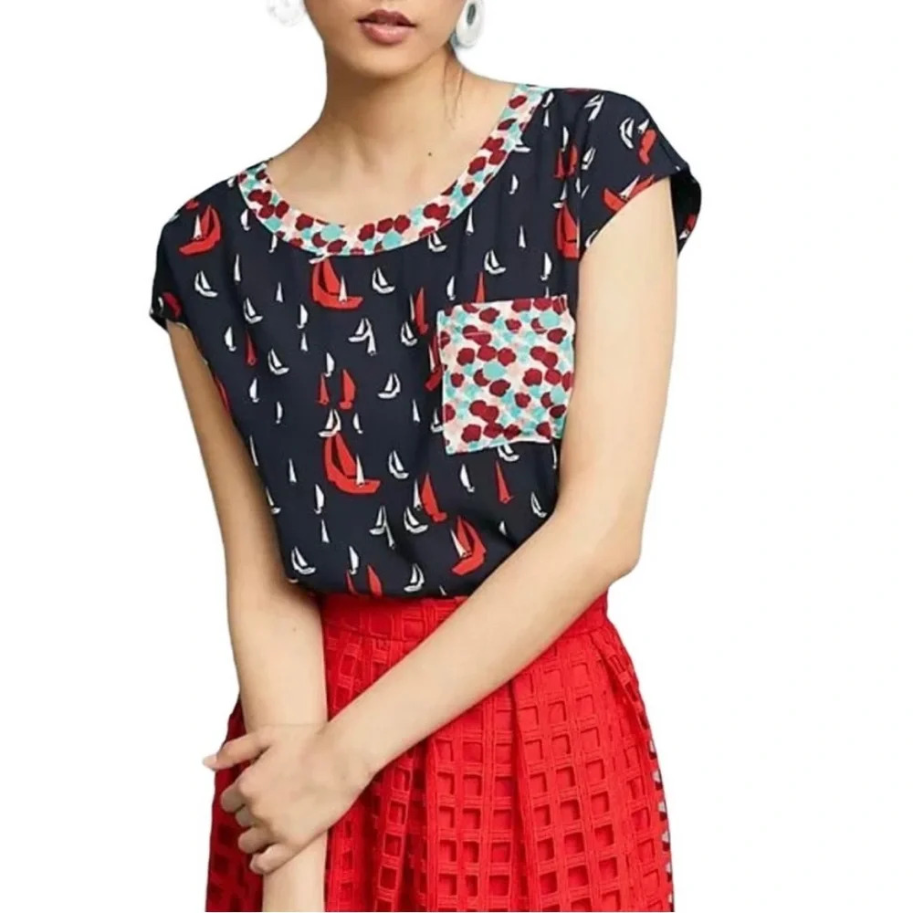 PORRIDGE Anthropologie Petani Pocket Sailboat Nautical Tee Top